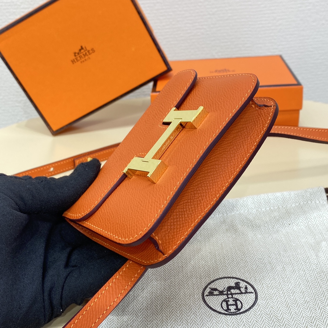 Hermes Constance Slim Wallet Belt Bag In Feu Orange Epsom Leather